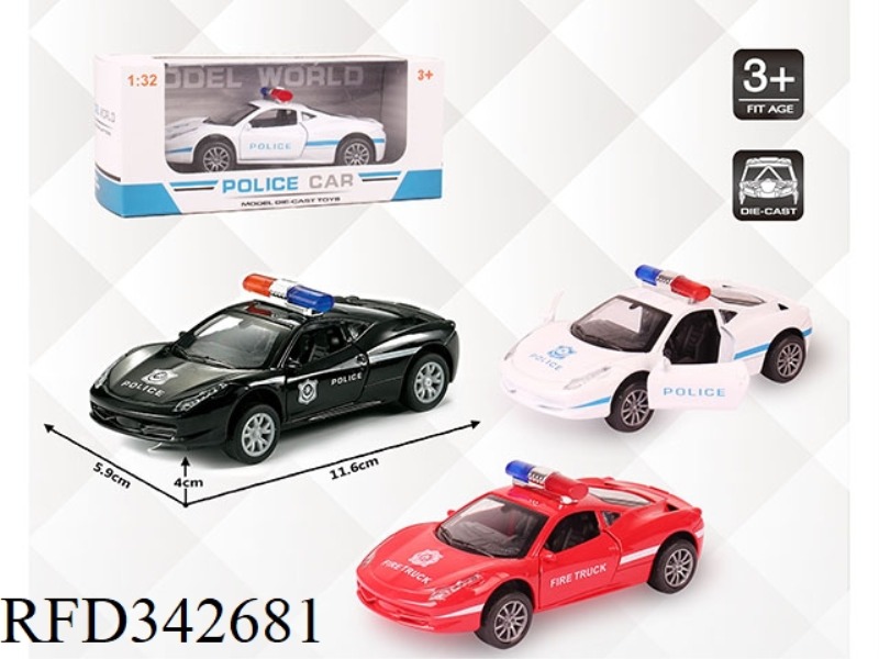 1:32 SIMULATION FERRARI POLICE CAR, PULL BACK ALLOY CAR WITH TWO DOORS