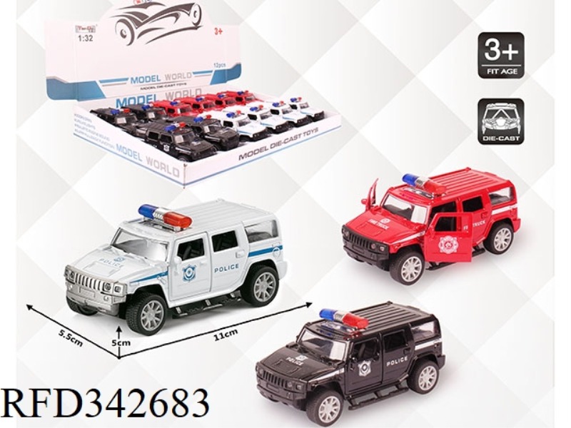 1:32 SIMULATION HUMMER POLICE CAR, PULL BACK ALLOY CAR WITH TWO DOORS 12PCS