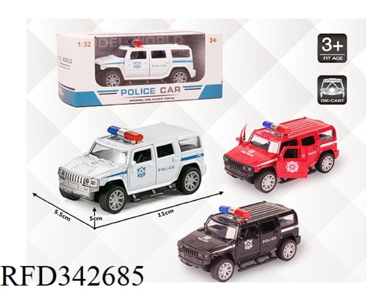 1:32 SIMULATION HUMMER POLICE CAR, PULL BACK ALLOY CAR WITH TWO DOORS