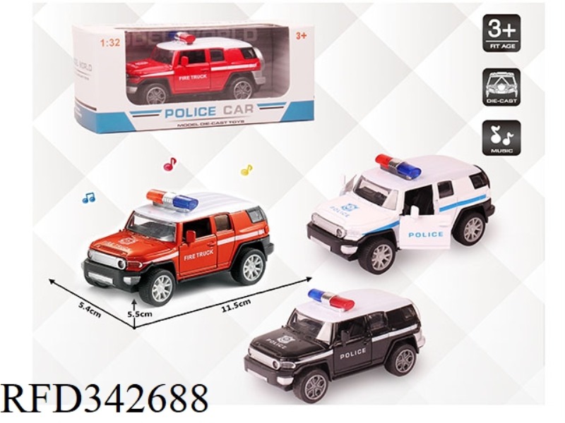 1:32 SIMULATION TOYOTA FJ POLICE CAR PULL BACK ALLOY CAR WITH TWO DOORS WITH LIGHT AND MUSIC