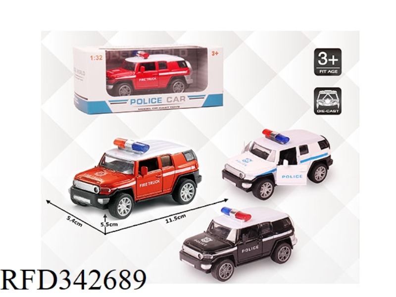 1:32 SIMULATION TOYOTA FJ POLICE CAR, PULL BACK ALLOY CAR WITH TWO DOORS