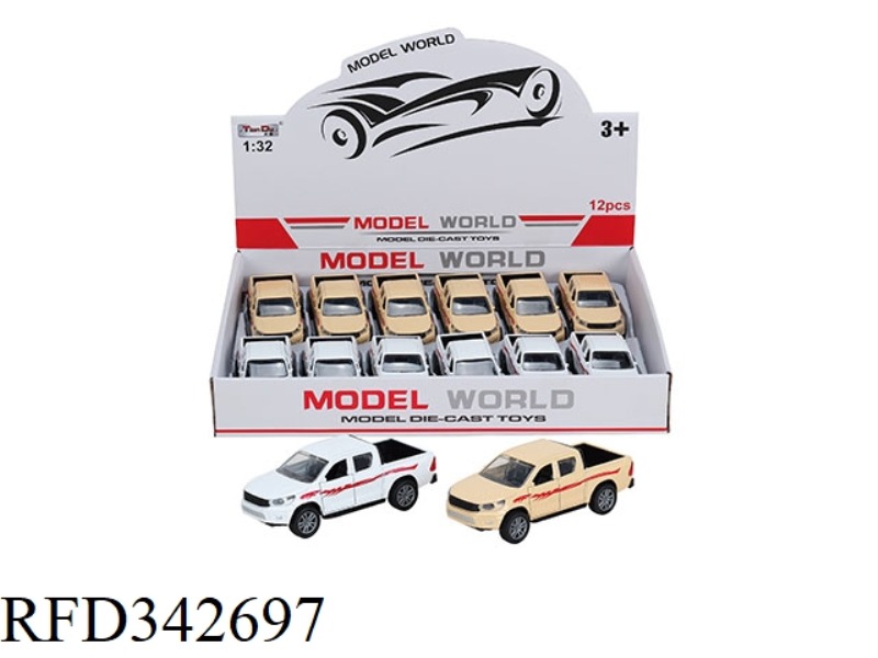 1:32 SIMULATION PULL BACK ALLOY CAR WITH TWO DOORS HILUX DOUBLE ROW PICKUP WITH LIGHT AND MUSIC 12PC