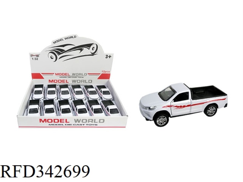1:32 SIMULATION PULL BACK ALLOY CAR WITH TWO DOORS HILUX SINGLE ROW PICKUP WITH LIGHT AND MUSIC 12PC