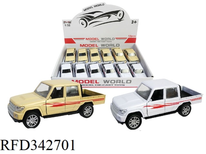 1:32 SIMULATION PULL BACK ALLOY CAR TWO-DOOR DOUBLE-ROW PICKUP WITH LIGHT AND MUSIC 12PCS