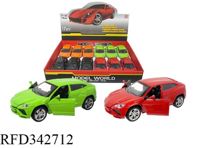 1:28 SIMULATION PULL BACK ALLOY FOUR DOOR LAMBORGHINI SUV WITH LIGHT AND MUSIC 12PCS