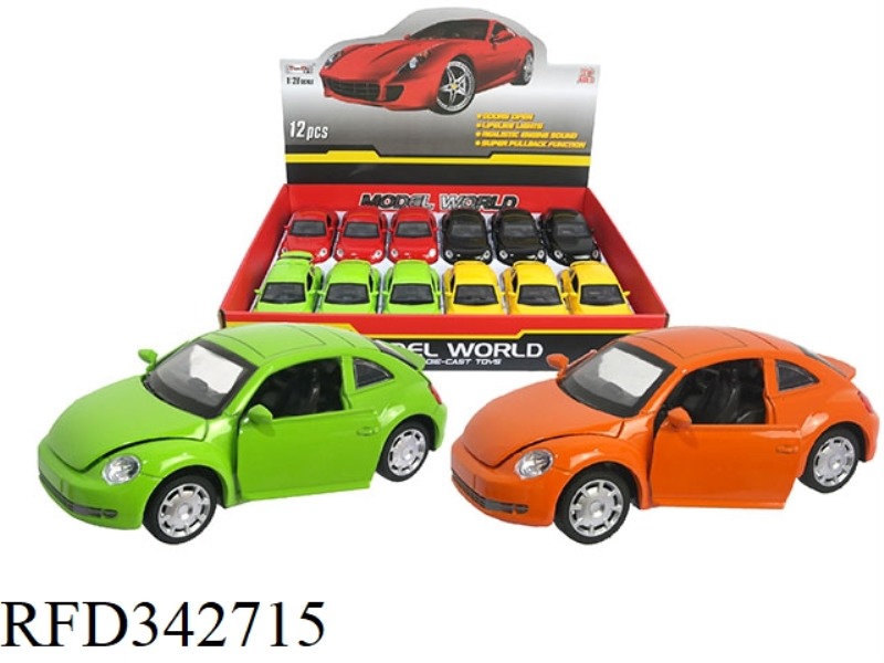 1:28 SIMULATION PULL BACK ALLOY FOUR-DOOR BEETLE CAR 12PCS
