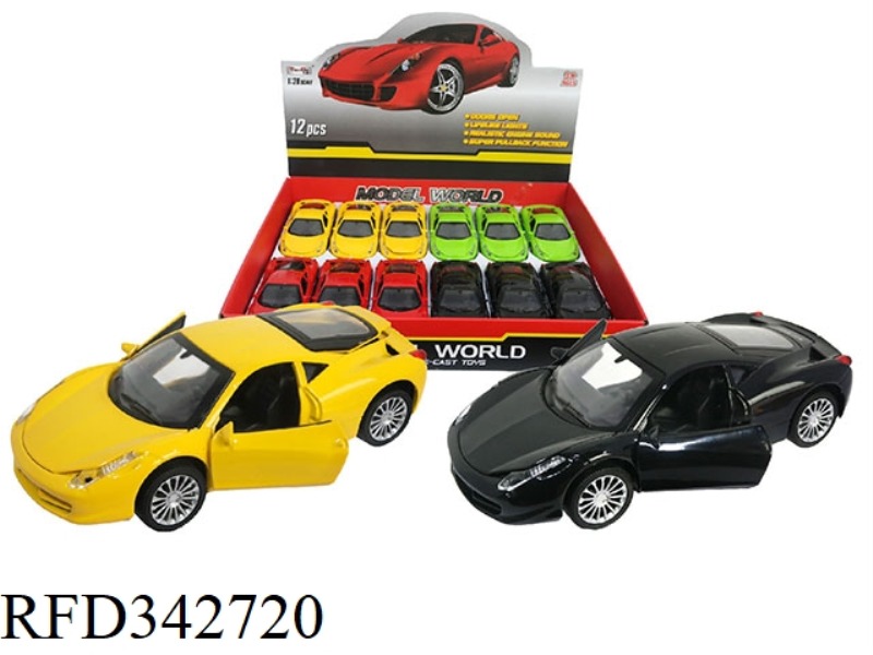 1:28 SIMULATION PULL BACK ALLOY FOUR-DOOR FERRARI 458 LIGHT MUSIC CAR 12PCS