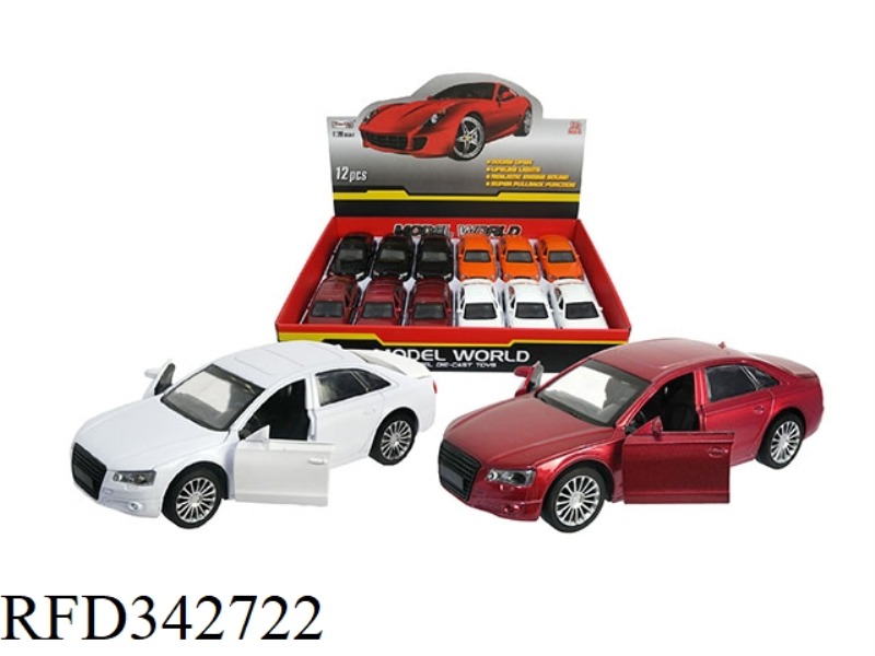 1:28 SIMULATION PULL BACK ALLOY FOUR DOOR AUDI A8 LIGHT MUSIC CAR 12PCS