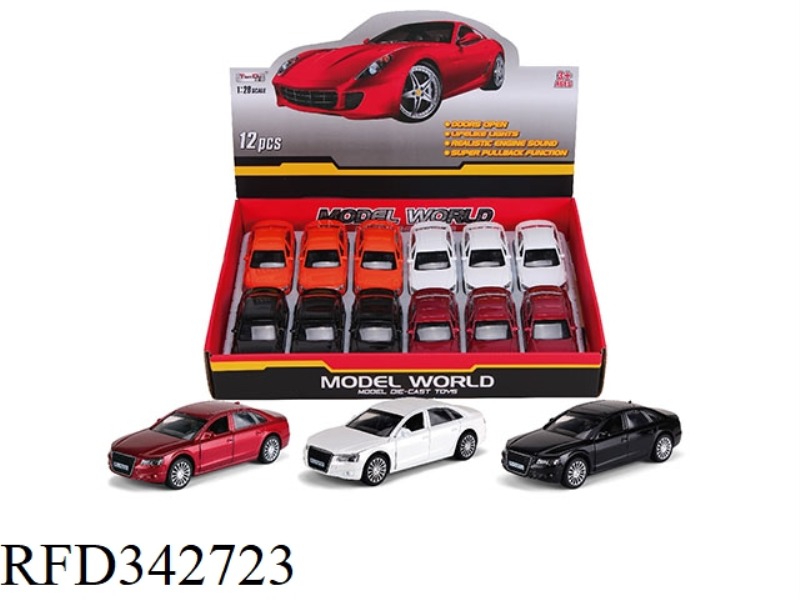 1:28 SIMULATION PULL BACK ALLOY FOUR DOOR AUDI A8/12PCS