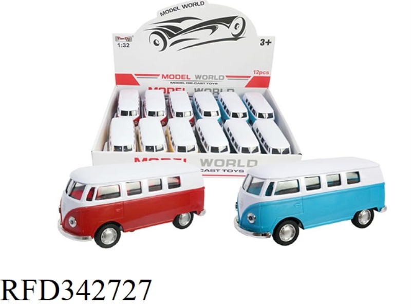 1:32 SIMULATION PULL BACK ALLOY CAR TWO-DOOR BUS CLASSIC CAR WITH LIGHT AND MUSIC 12PCS