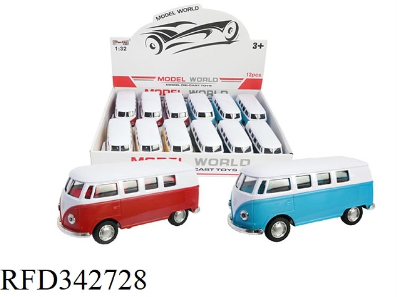 1:32 SIMULATION PULL BACK ALLOY CAR TWO-DOOR BUS CLASSIC CAR 12PCS
