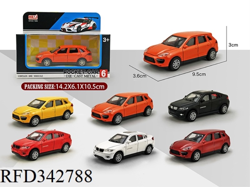 1:43 SIMULATION PULL BACK ALLOY CAR (BMW X6. PORSCHE CAYENNE)