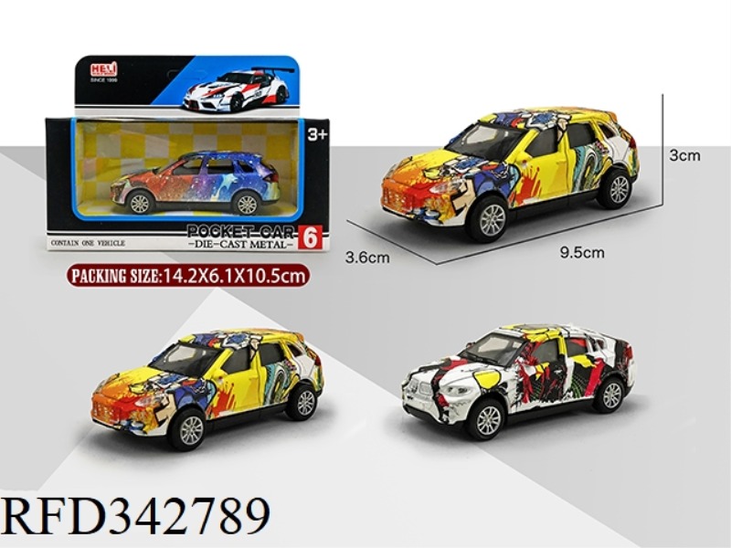 1:43 GRAFFITI PULL BACK ALLOY CAR (BMW X6. PORSCHE CAYENNE)