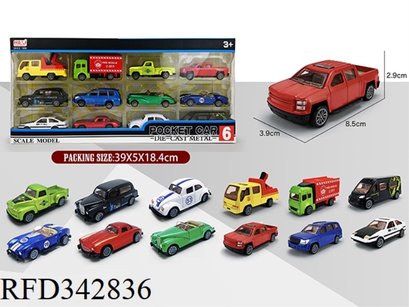 SIMULATION PULL BACK ALLOY CAR SET (12 PCS)