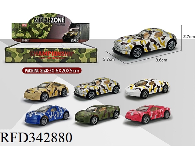 1:55 SIMULATION CAMOUFLAGE ALLOY PULL BACK CAR 12PCS