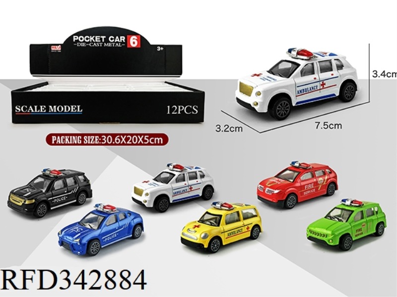 1: 60 PULL BACK POLICE CAR WITH OPEN WINDOW 12PCS