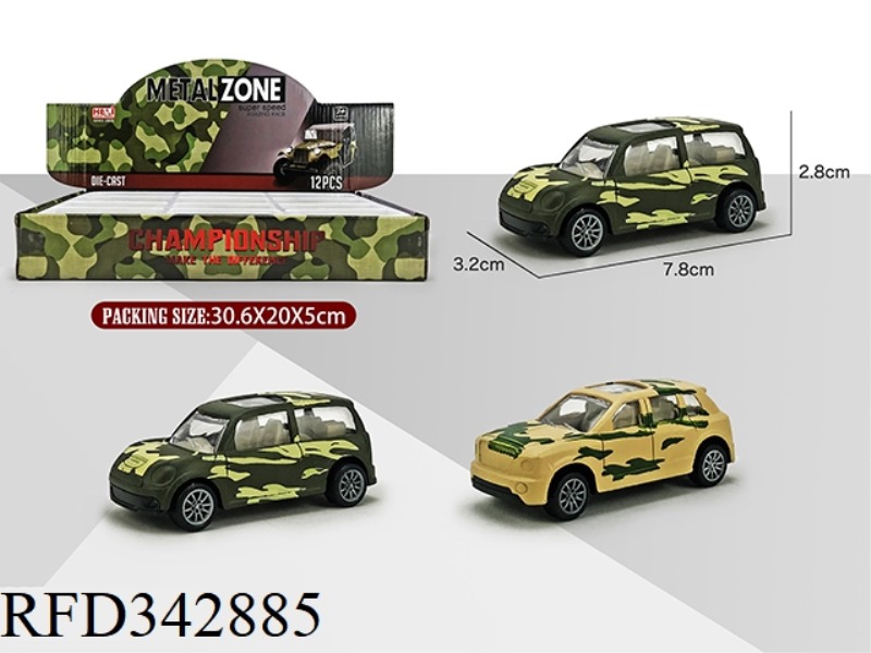 1:60 SIMULATION CAMOUFLAGE ALLOY PULL BACK CAR 12PCS