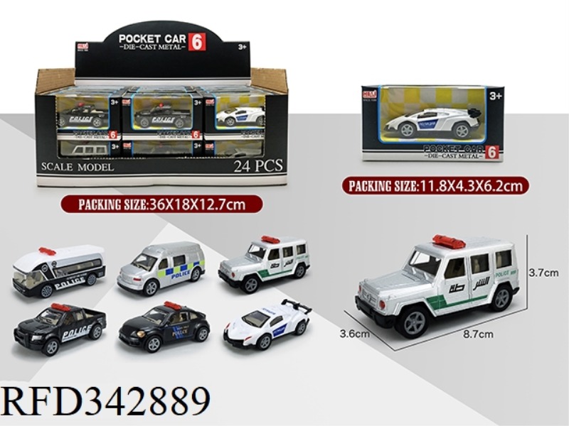1:55 ALLOY SIMULATION PULL BACK POLICE CAR 24PCS