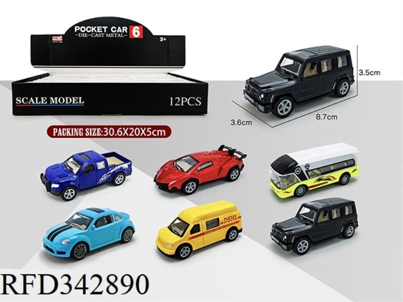 1:55 SIMULATION ALLOY PULL BACK CAR 12PCS