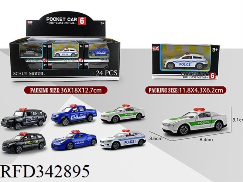 1:55 SIMULATION PULL BACK ALLOY POLICE CAR 24PCS