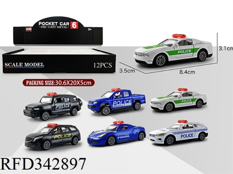 1:56 SIMULATION PULL BACK ALLOY POLICE CAR 12PCS