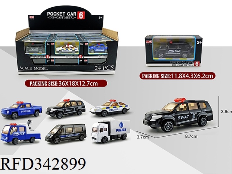 1:55 SIMULATION PULL BACK ALLOY POLICE CAR 24PCS