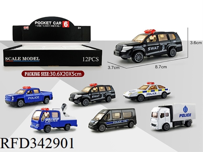 1:56 SIMULATION PULL BACK ALLOY POLICE CAR 12PCS