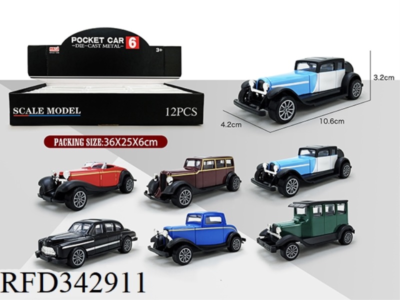 1:43 SIMULATION PULL BACK ALLOY CLASSIC CAR 12PCS