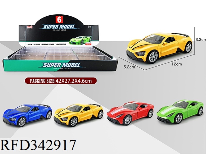 1:36 SIMULATION PULL BACK ACOUSTO-OPTIC ALLOY CAR (FERRARI, DENMARK ZENVO TSRS) 12PCS