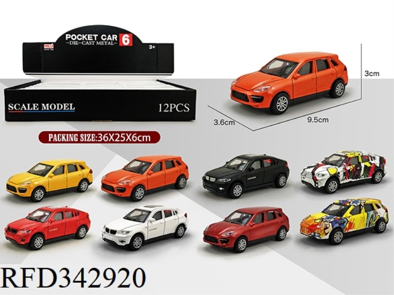 1:43 SIMULATION PULL BACK ALLOY CAR (BMW X6. PORSCHE CAYENNE) 12PCS