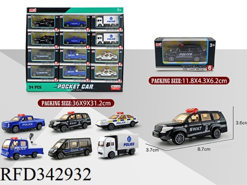 1:55 SIMULATION PULL BACK ALLOY POLICE CAR 24PCS