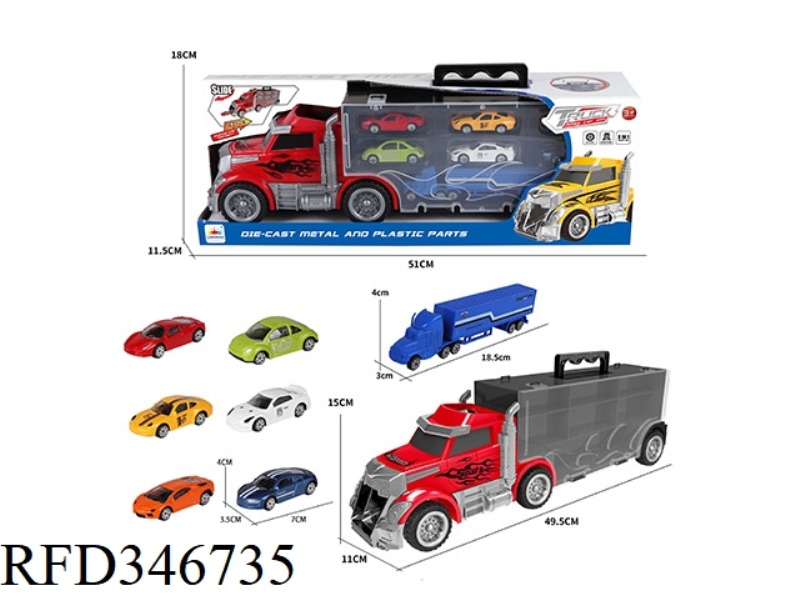 LARGE STORAGE CAR + 6 ALLOY SPORTS CARS + SMALL CONTAINER CAR