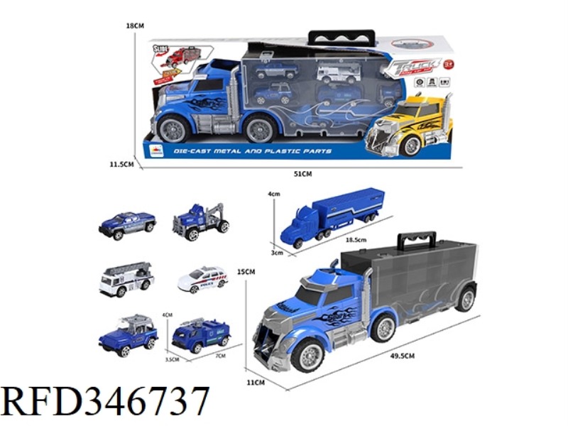 LARGE STORAGE CAR + 6 ALLOY POLICE CARS + SMALL CONTAINER TRUCK