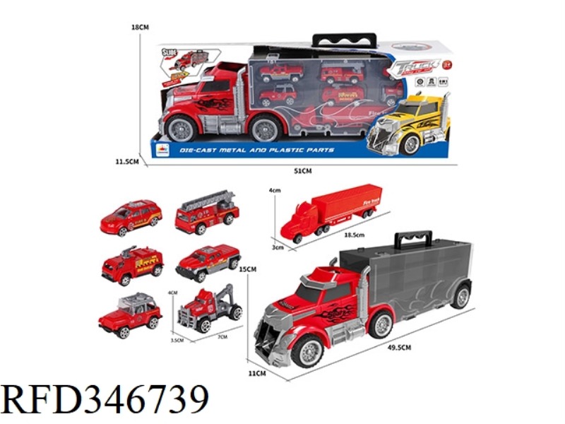 LARGE STORAGE TRUCK + 6 ALLOY FIRE TRUCKS + SMALL CONTAINER TRUCK