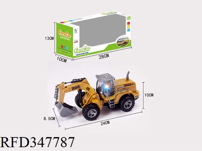 1:30 INERTIA + SOUND AND LIGHT FARMER EXCAVATOR YELLOW (SINGLE MODEL)