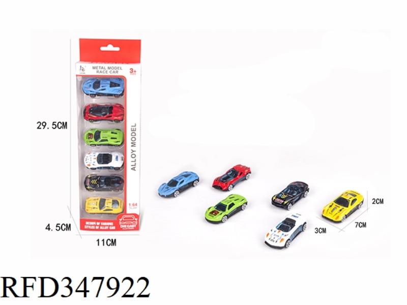 1:64 ALLOY SLIDING 6 SPORTS CARS 6 COLORS