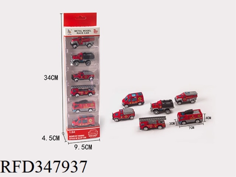 1:64 ALLOY FIRE TRUCK 6PCS