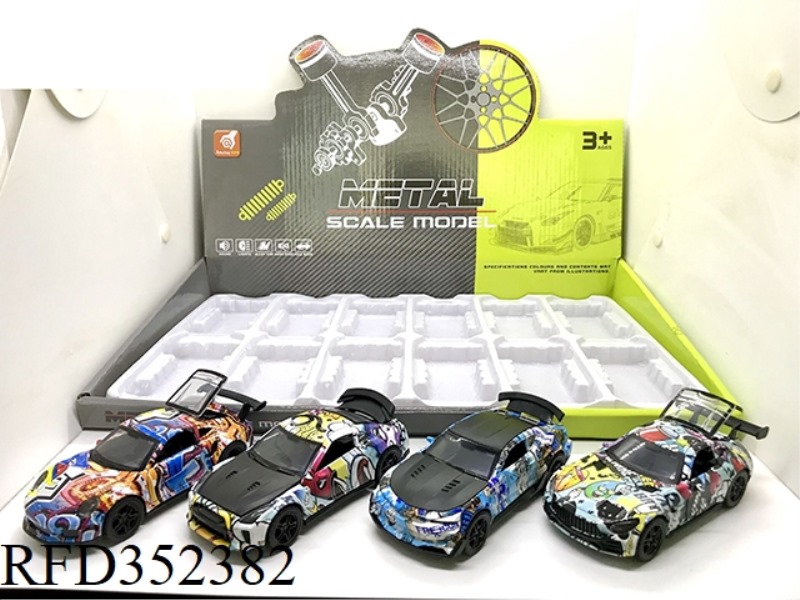 ALLOY GRAFFITI PULL BACK DOOR PICKUP TRUCK (1:36)/12PCS
