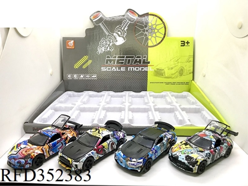 ALLOY GRAFFITI PULL BACK PICKUP TRUCK SOUND AND LIGHT (1:36)/12PCS