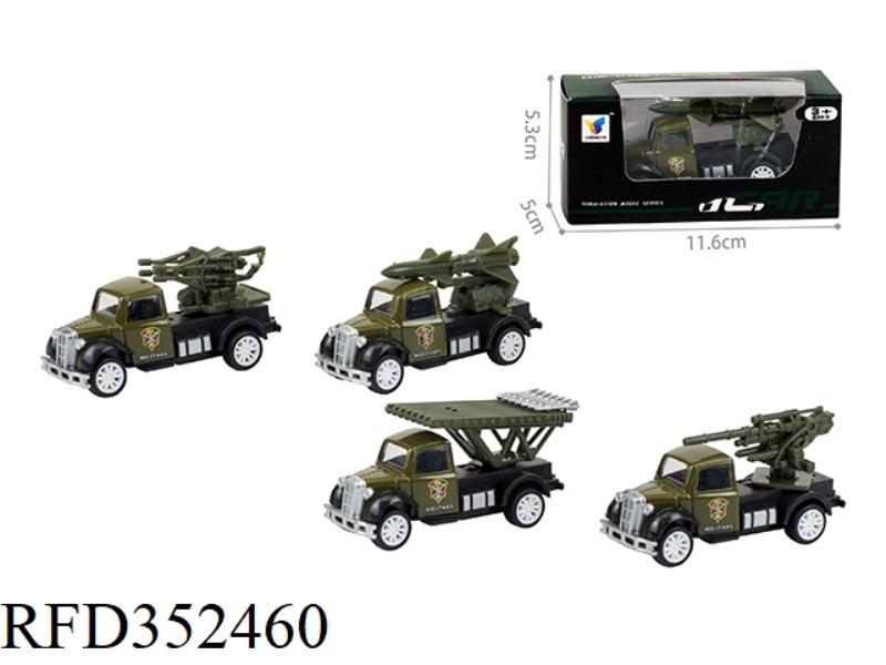 4 MILITARY PULL BACK ALLOY CARS (1 PACK)