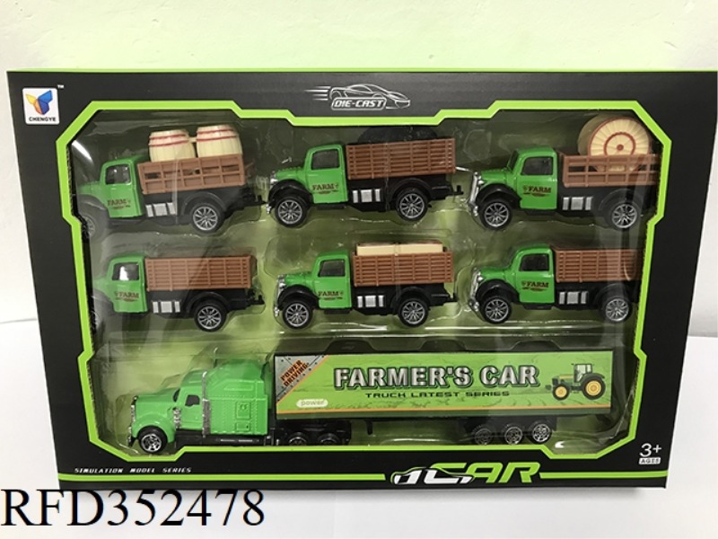5 ENGINEERING PULL BACK FARMER CARS + 1 SMALL AND MEDIUM CONTAINER SET