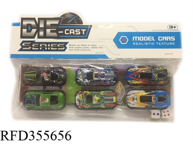 6 PULL BACK ALLOY CARS + MAP + DICE