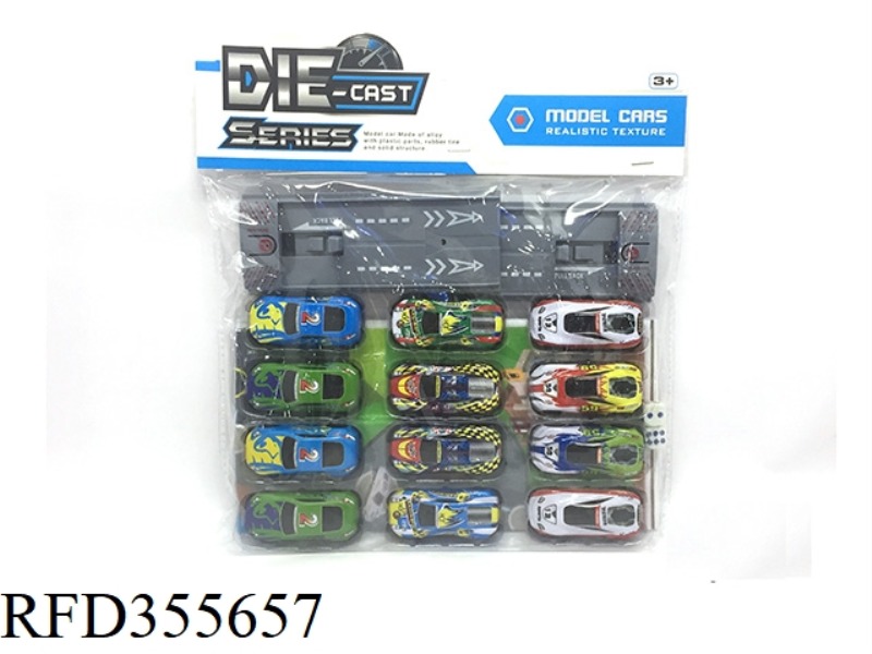 12 PULL BACK ALLOY CARS + MAP + DICE + LAUNCHER