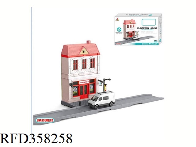 SIMULATION DIY EUROPEAN HOSPITAL CABIN WITH RAIL ALLOY AMBULANCE [ENGLISH PACKAGING]