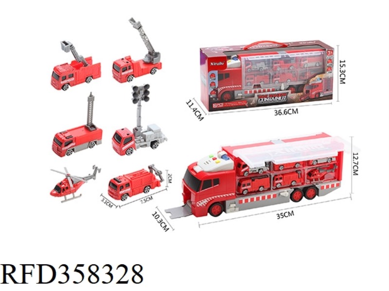ZHANYING CONTAINER TRUCK WITH 6 FIRE-FIGHTING ALLOY TROLLEYS (SLIDE FUNCTION, WITH LIGHT AND MUSIC/N