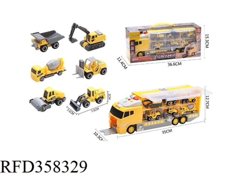ZHANYING CONTAINER TRUCK WITH 6 ENGINEERING ALLOY TROLLEYS (SLIDE FUNCTION, WITH LIGHT AND MUSIC/NOT