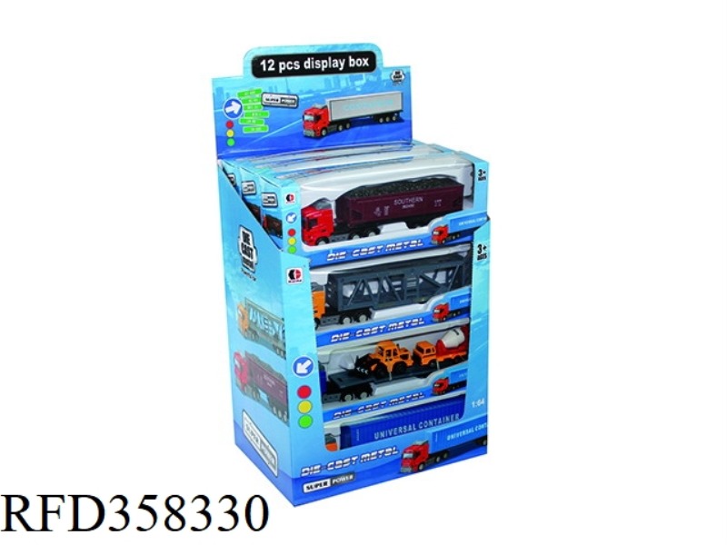 1:64 SLIDING ALLOY CONTAINER TRUCK 6 TYPES MIXED/12PCS
