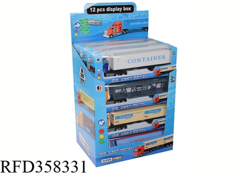 1:48 SLIDING ALLOY CONTAINER TRUCK 6 TYPES MIXED/12PCS