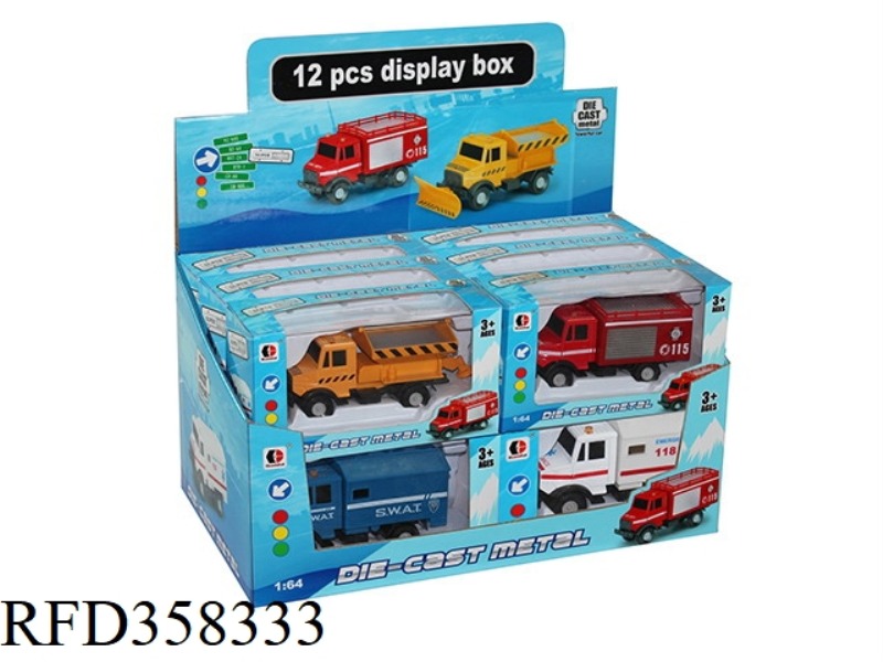 1:64 POLICE CAR FIRE ENGINEERING SERIES 6 MIXED/12PCS