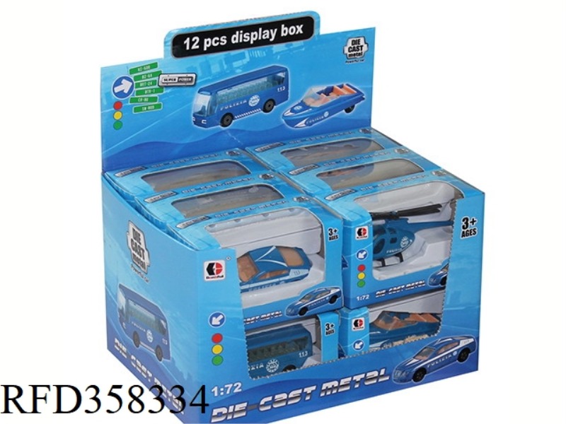 1:72 SLIDING ALLOY POLICE CAR SERIES 4 MIXED/12PCS